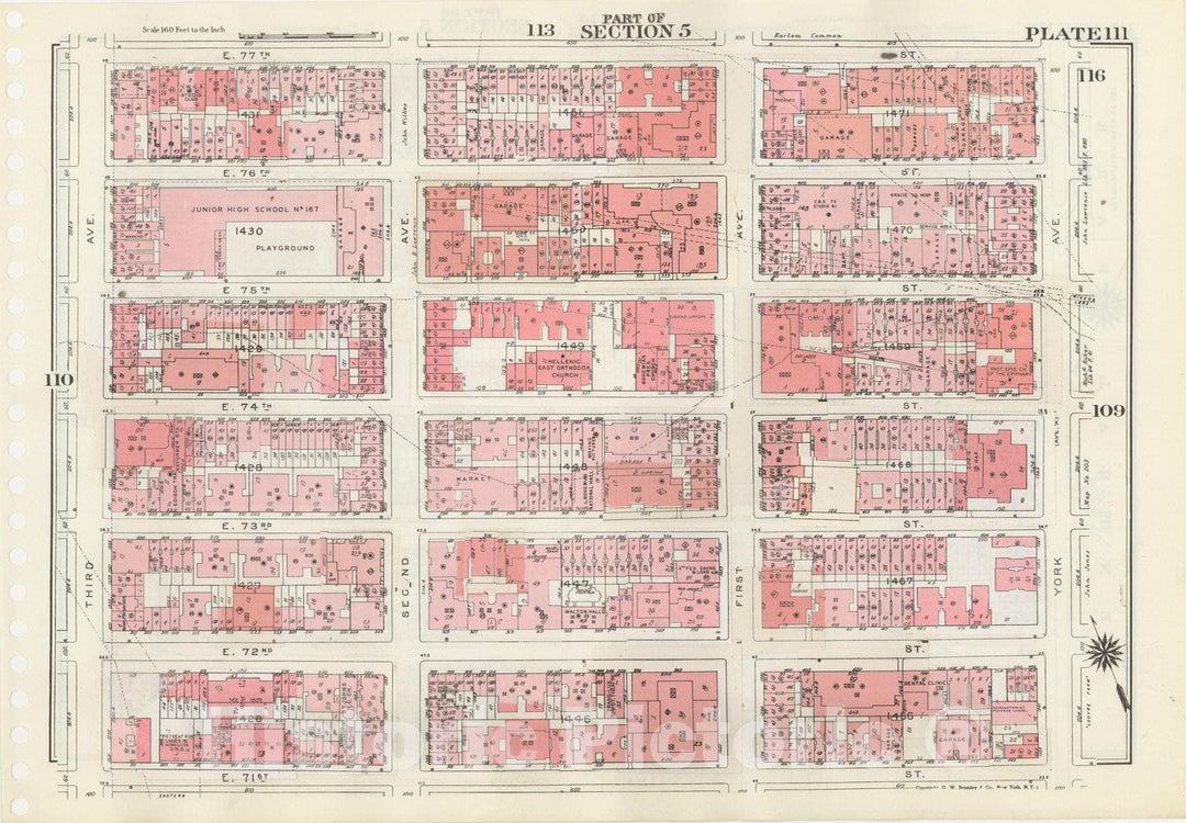 Historic Map : Manhattan Land Book 1955 - Updated Through Nov 7th, New York City 1975 Plate 111 , Vintage Wall Art