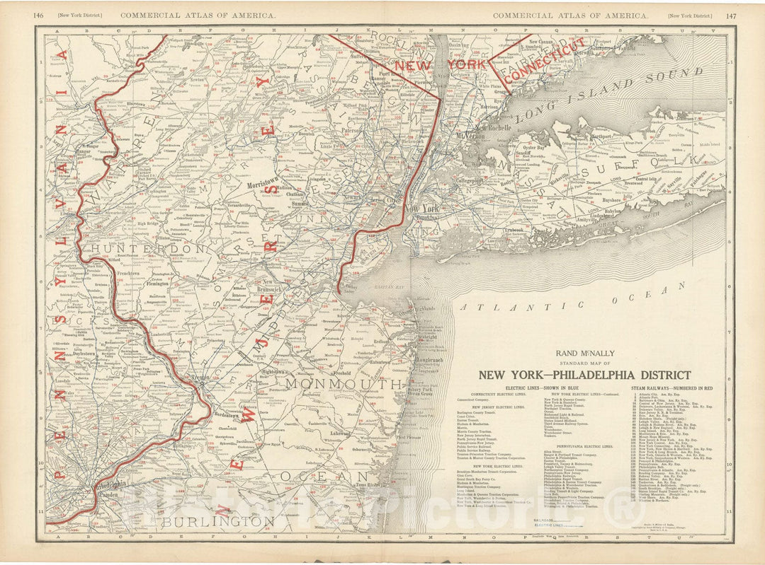 Historic Map : Commercial Atlas of America, 56th Edition, New York - Philadelphia District 1925 , Vintage Wall Art