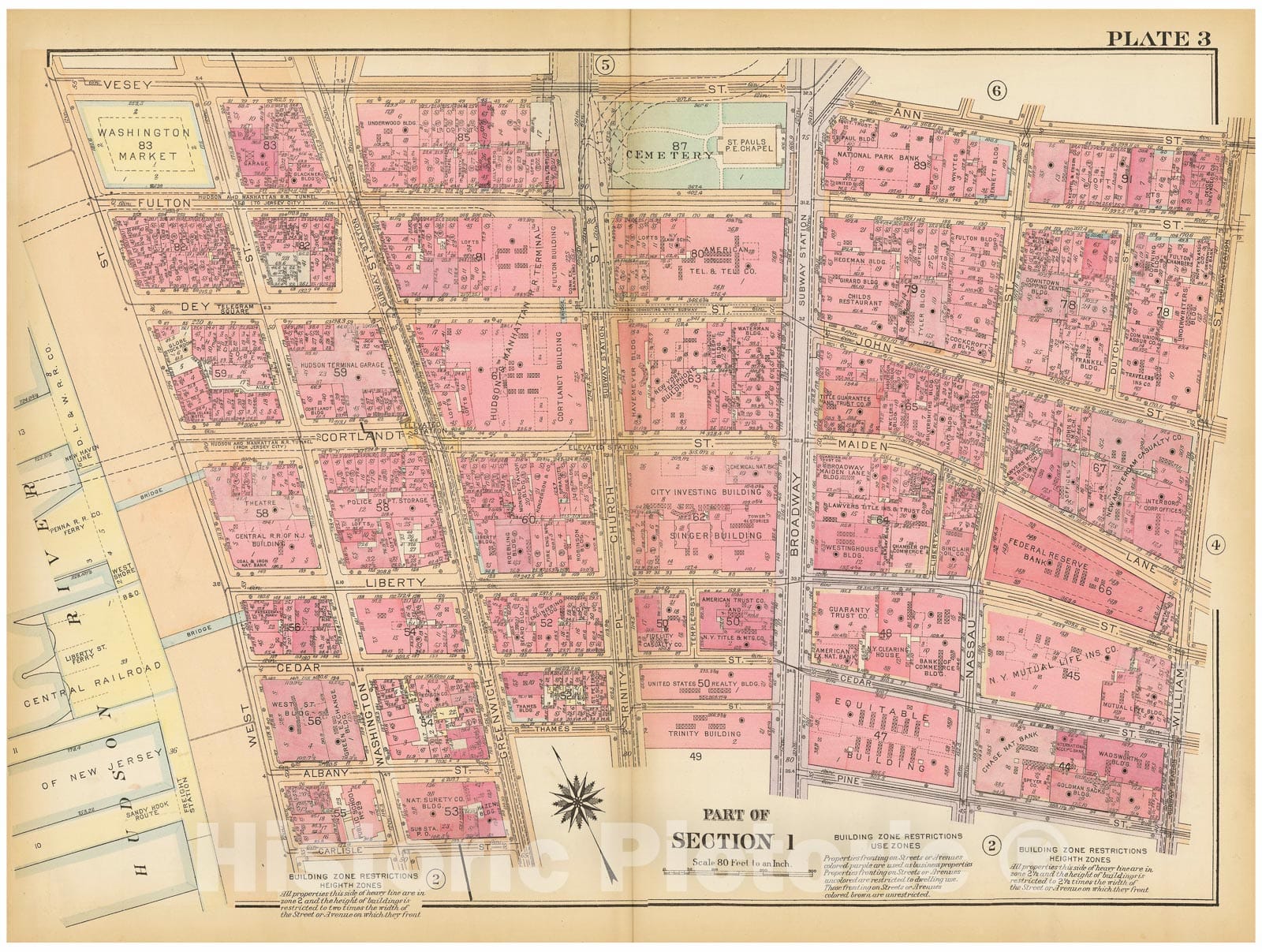 Historic Map : Atlas City of New York, Borough of Manhattan, Vol 1, Batery to 14th St 1922 - 1935 Plate 003 , Vintage Wall Art