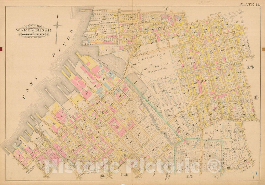 Historic Map : Robinson's Atlas City of Brooklyn, NY, Brooklyn 1886 Plate 011 , Vintage Wall Art