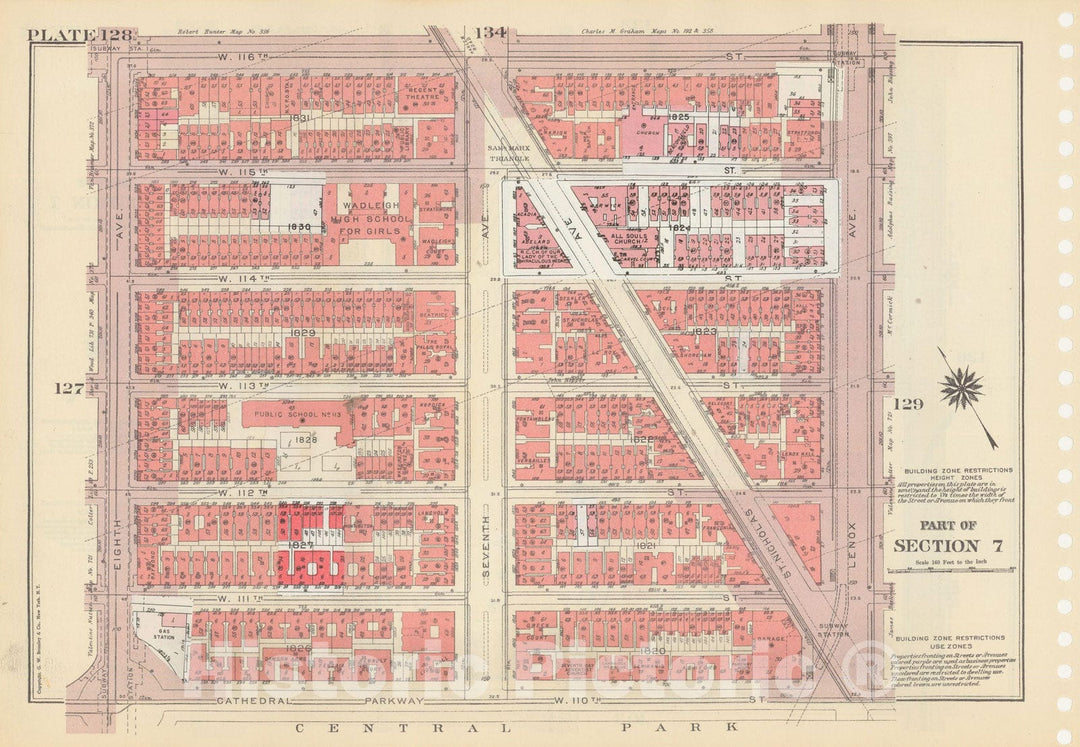 Historic Map : Manhattan Land Book 1955 - Updated Through Nov 7th, New York City 1975 Plate 128 , Vintage Wall Art