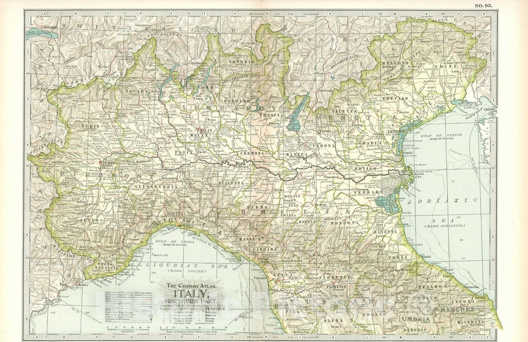 Historic Map : Italy 1897 , The Century Atlas World , v2, Vintage Wall Art