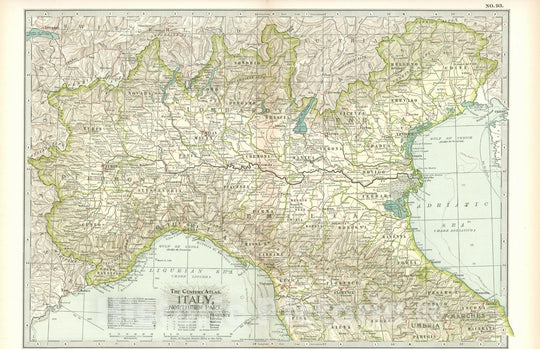 Historic Map : Italy 1897 , The Century Atlas World , v2, Vintage Wall Art