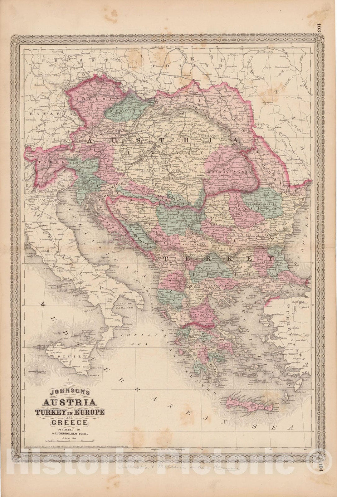 Historic Map : Family Atlas World, Turkey & Austria & Greece 1873 , Vintage Wall Art