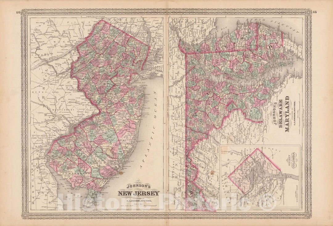 Historic Map : Delaware & Maryland & New Jersey 1873 , Family Atlas World , Vintage Wall Art