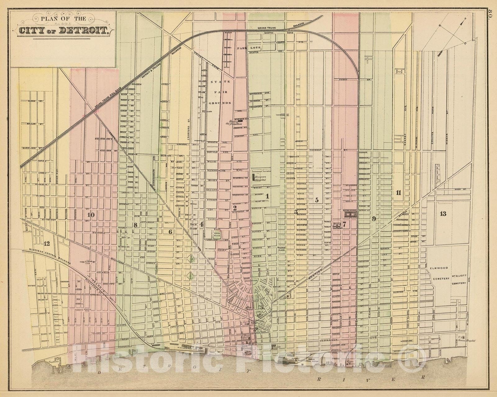 Historic Map : Detroit 1882 , Mitchell's New General Atlas , Vintage Wall Art