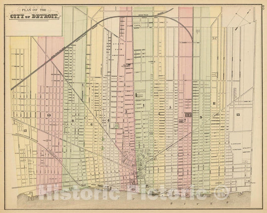 Historic Map : Detroit 1882 , Mitchell's New General Atlas , Vintage Wall Art