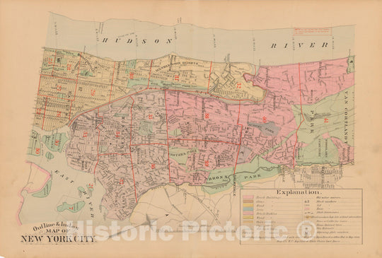 Historic Map : Manhattan & New York City & The Bronx 1885 Index Plate , Vintage Wall Art