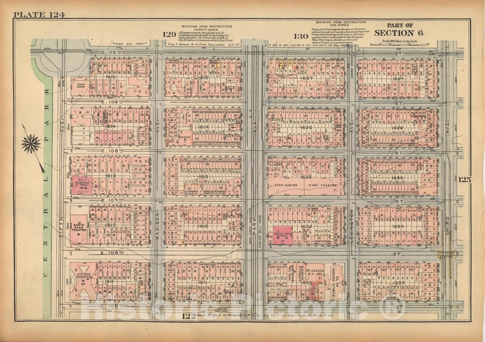 Historic Map : Land Book of the Borough of Manhattan, City of NY, Manhattan 1925 Plate 124 , Vintage Wall Art