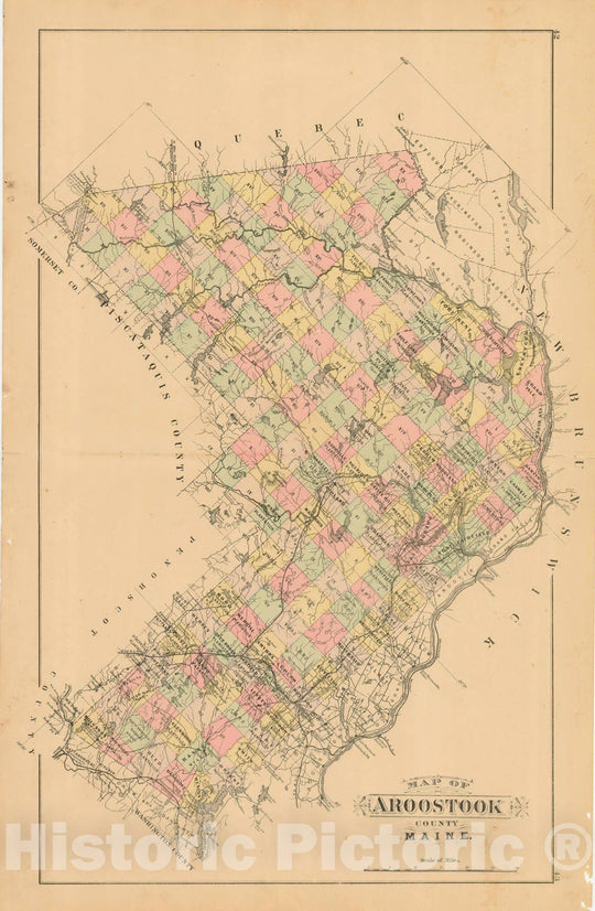 Historic Map : Atlas State of Maine, Aroostook 1894-95 , Vintage Wall Art