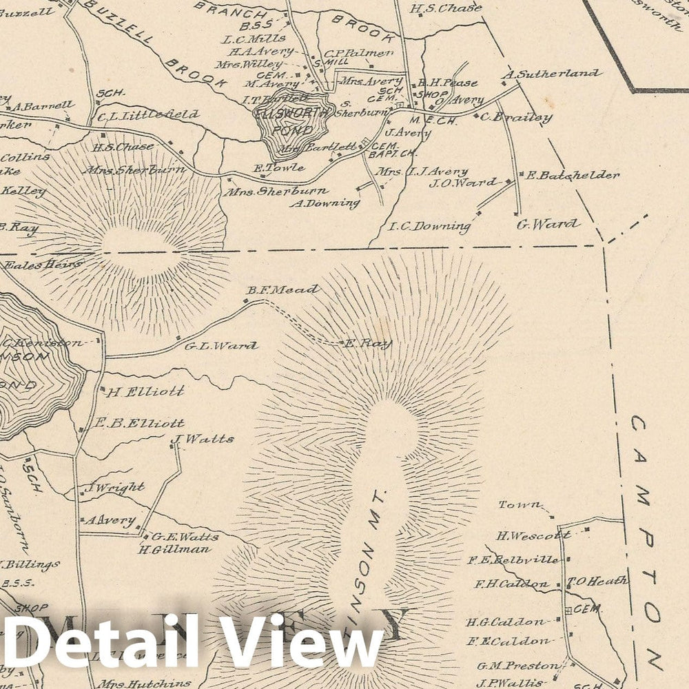 Historic Map : Ellsworth & Rumney 1892 , Town and City Atlas State of New Hampshire , Vintage Wall Art