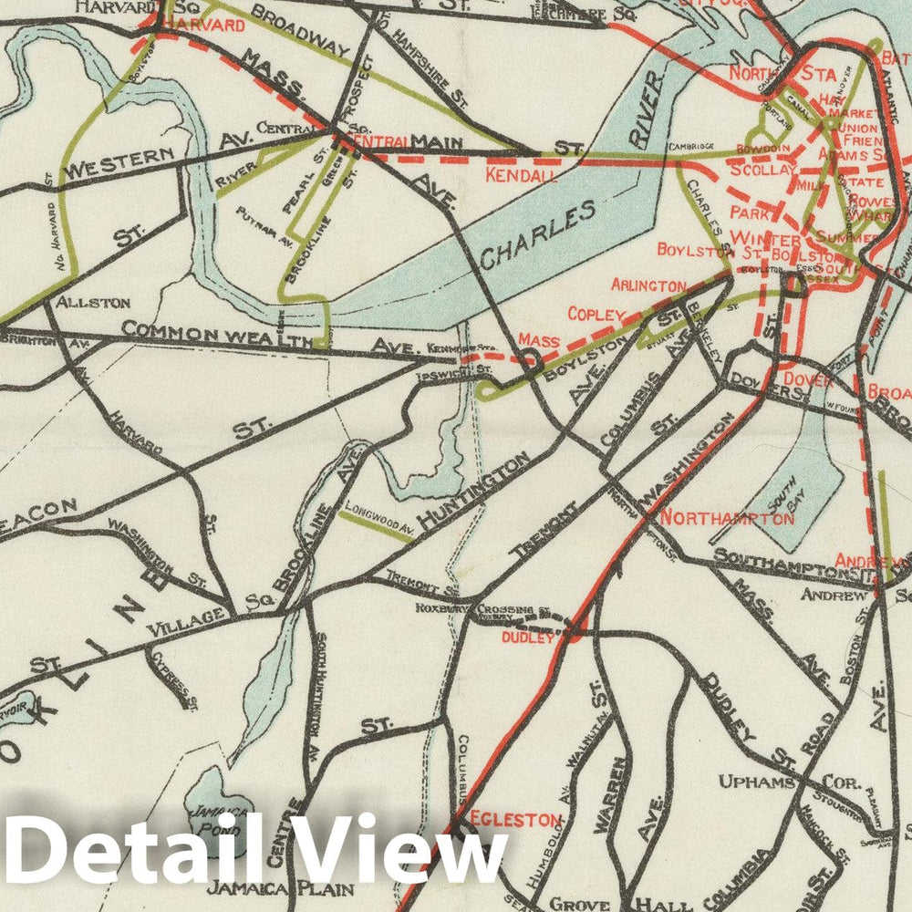 Historic Map : Greater Boston Transit Maps, Boston Elevated Railway Lines 1925 Railroad Catography , Vintage Wall Art