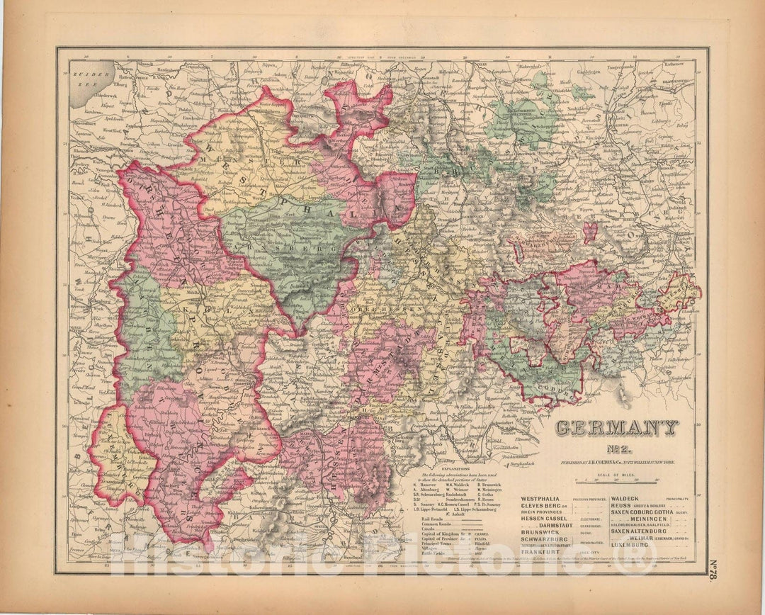 Historic Map : General Atlas (Of The World), Germany 1857 , Vintage Wall Art