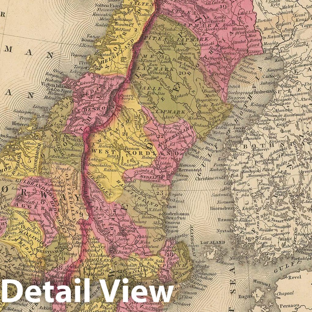 Historic Map : Sweden & Norway 1847 , A New Universal Atlas of the World , Vintage Wall Art