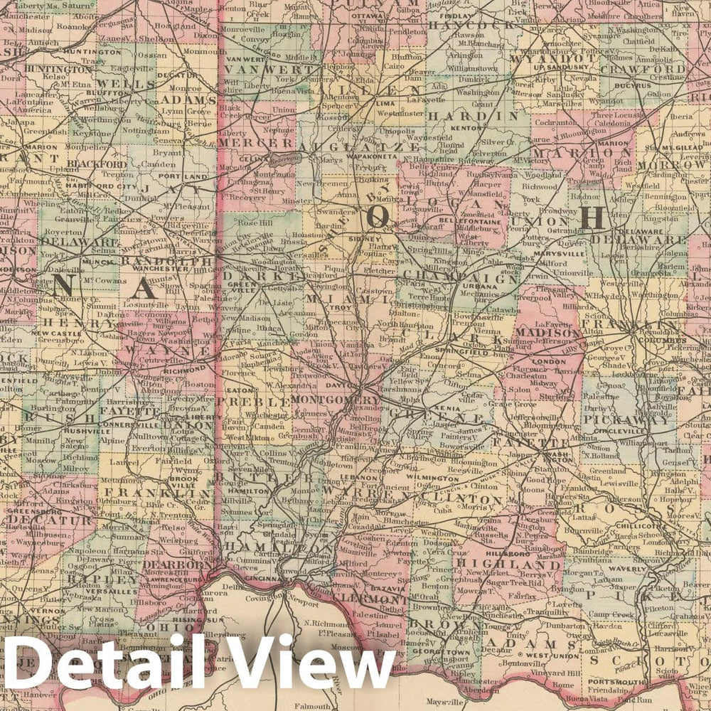 Historic Map : Indiana & Ohio 1882 , Mitchell's New General Atlas , Vintage Wall Art