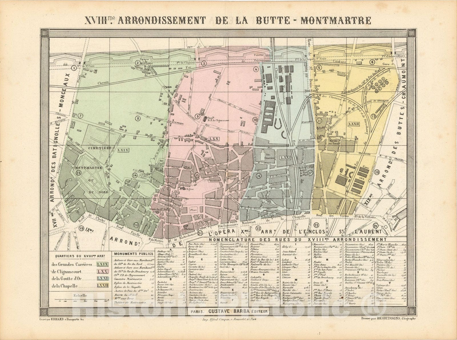 Historic Map : Europe, Paris 1860 18th Arrondissement , Vintage Wall Art