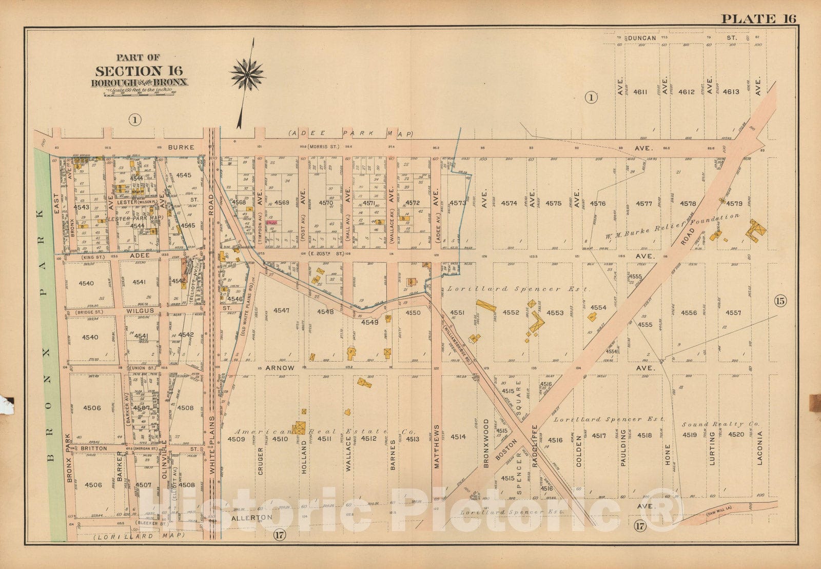 Historic Map : Atlas City of NY, Borough of The Bronx, Annexed District, The Bronx 1913 Plate 016 , Vintage Wall Art