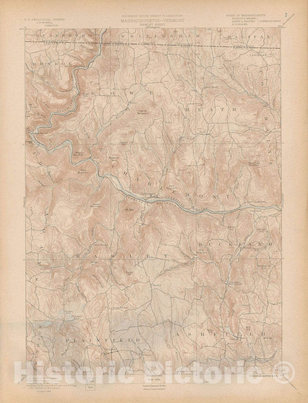 Historic Map : Atlas of Massachusetts, Ashfield & Charlemont & Hawley & Heath & Plainfield 1890 Page 007 , Vintage Wall Art