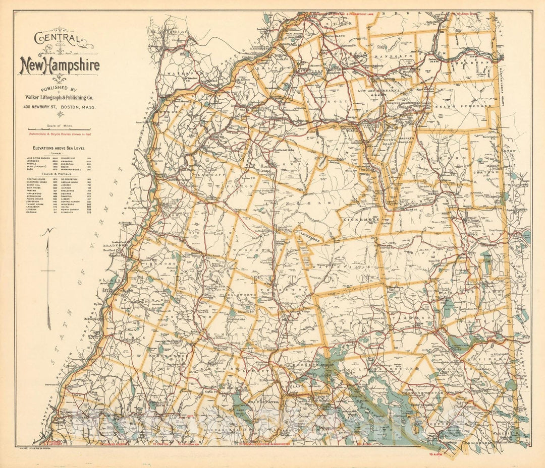 Historic Map : White Mountain Region, New Hampshire 1910 , Northeast U.S. State & City Maps , Vintage Wall Art