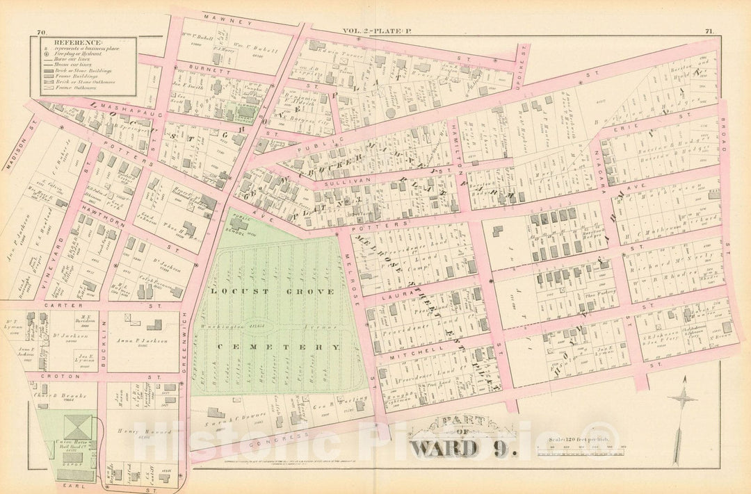 Historic Map : City Atlas of Providence Rhode Island by Wards, Volume II, Providence 1875 Plate P , Vintage Wall Art