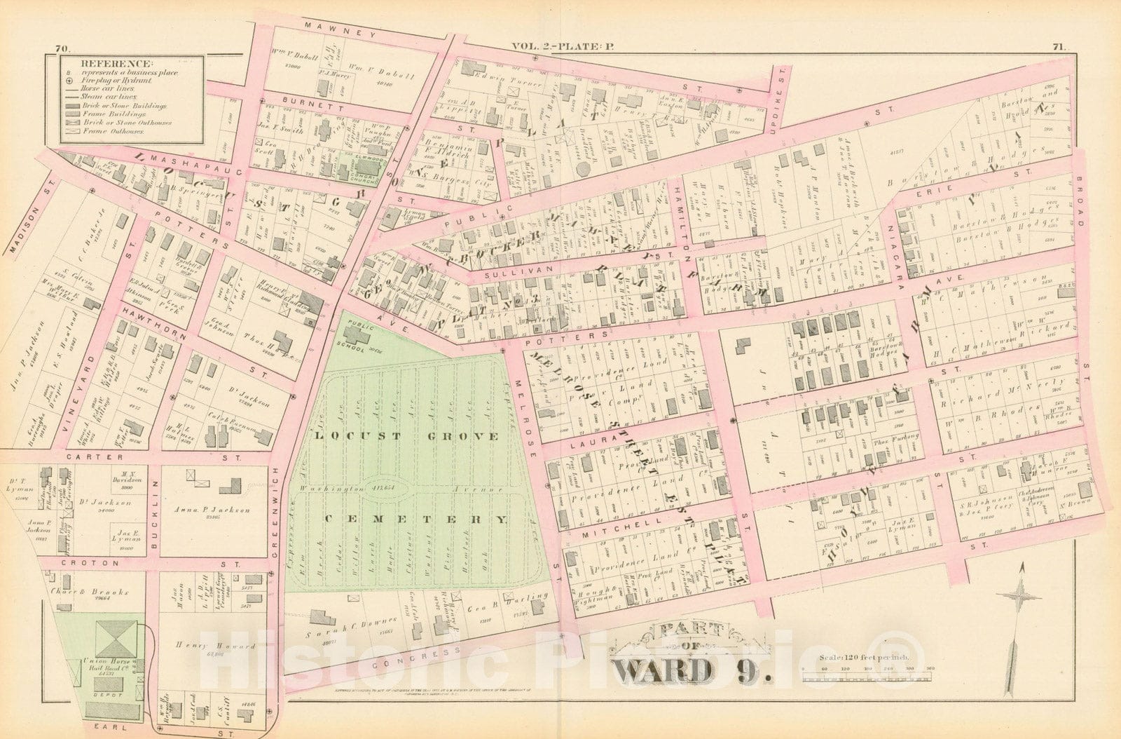 Historic Map : City Atlas of Providence Rhode Island by Wards, Volume II, Providence 1875 Plate P , Vintage Wall Art