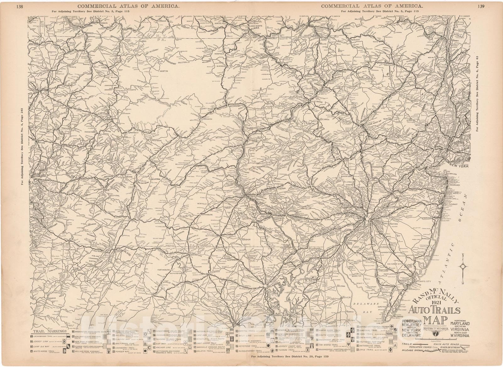 Historic Map : Delaware & Maryland & New Jersey & New York & Pennsylvania & Virginia 1921 , Commercial Atlas of America , Vintage Wall Art