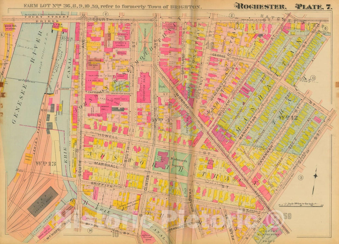 Historic Map : Atlas City of Rochester New York, Rochester 1910 Plate 007 , Vintage Wall Art