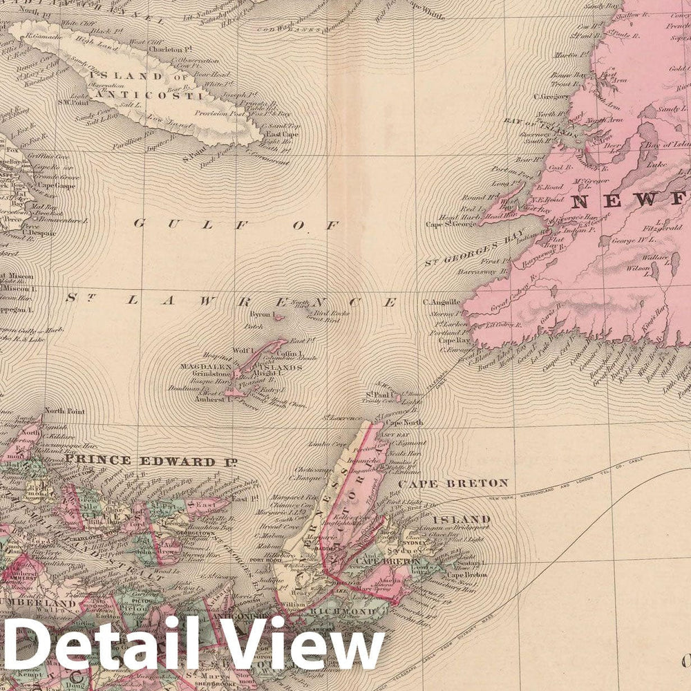 Historic Map : Family Atlas World, New Brunswick & Newfoundland & Nova Scotia & Prince Edward Island 1873 , Vintage Wall Art