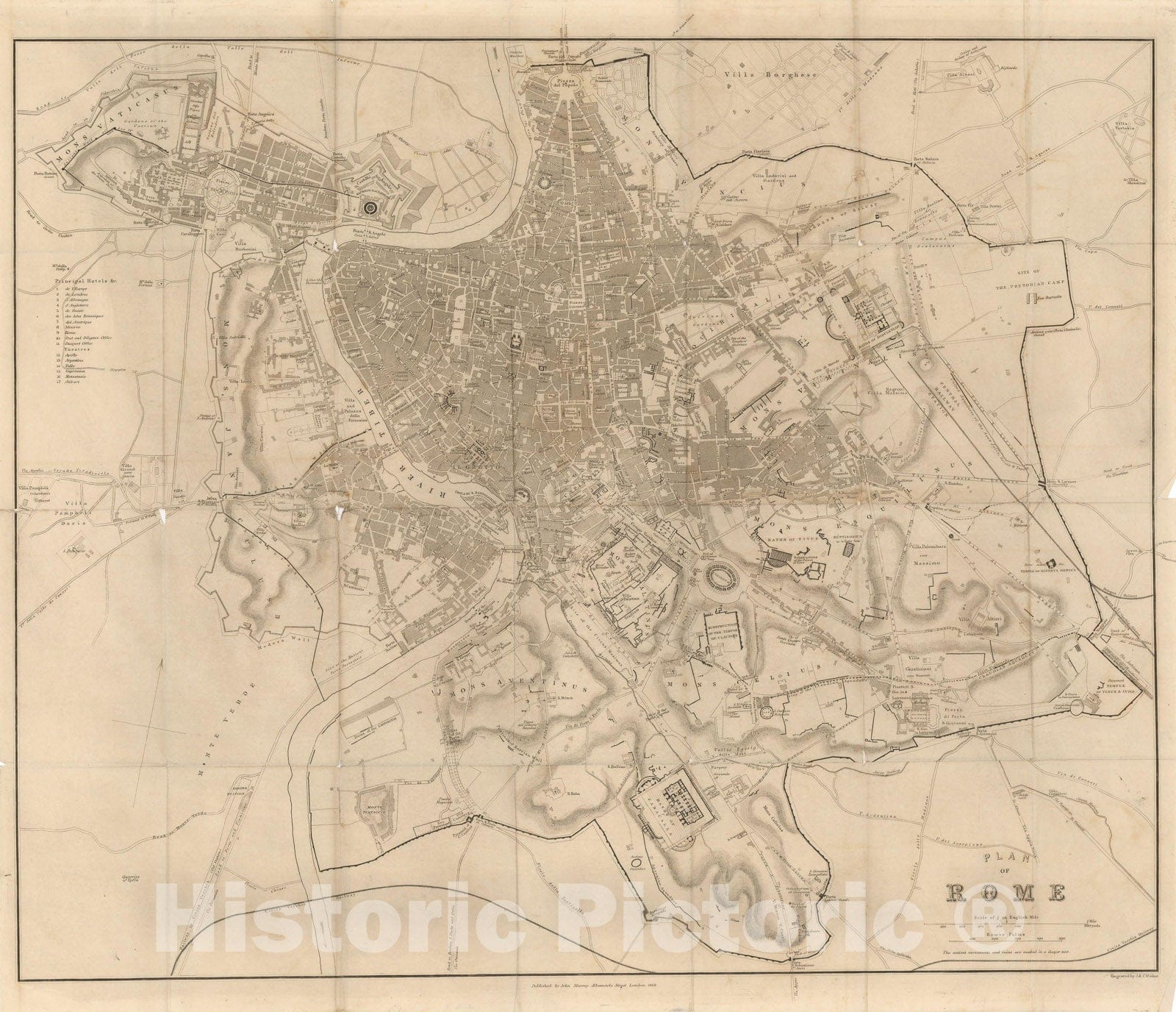 Historic Map : Europe, Rome 1864 , Vintage Wall Art