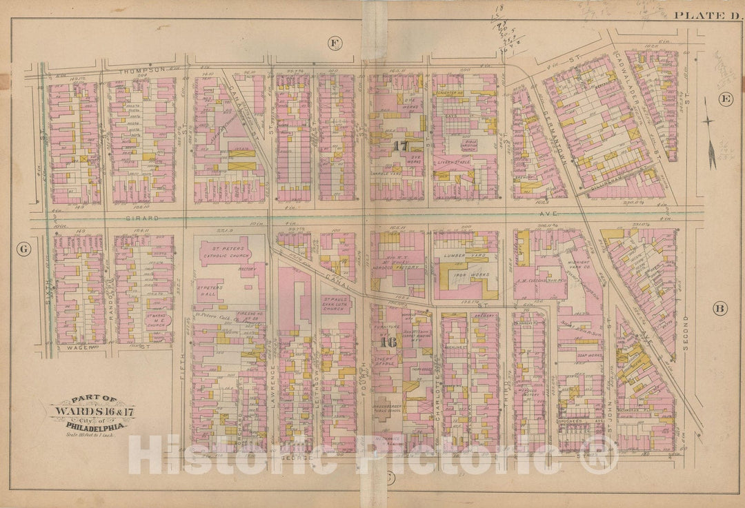 Historic Map : Atlas City of Philadelphia, Vol. 3, Philadelphia 1886 Plate D , Vintage Wall Art