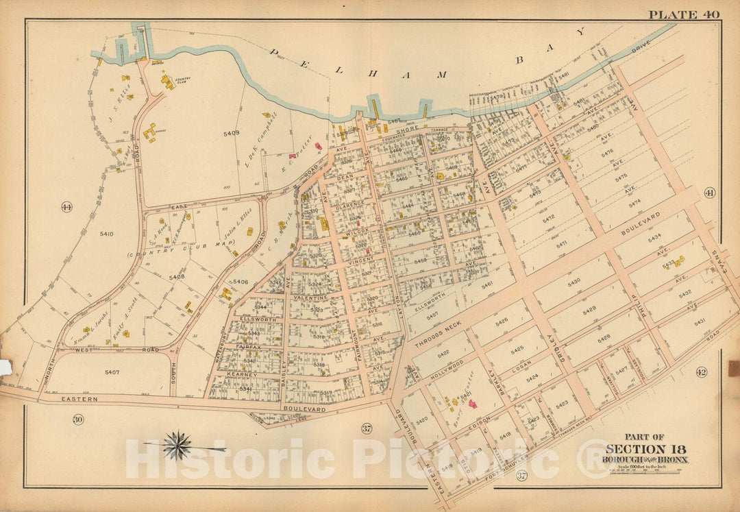 Historic Map : Atlas City of NY, Borough of The Bronx, Annexed District, The Bronx 1913 Plate 040 , Vintage Wall Art