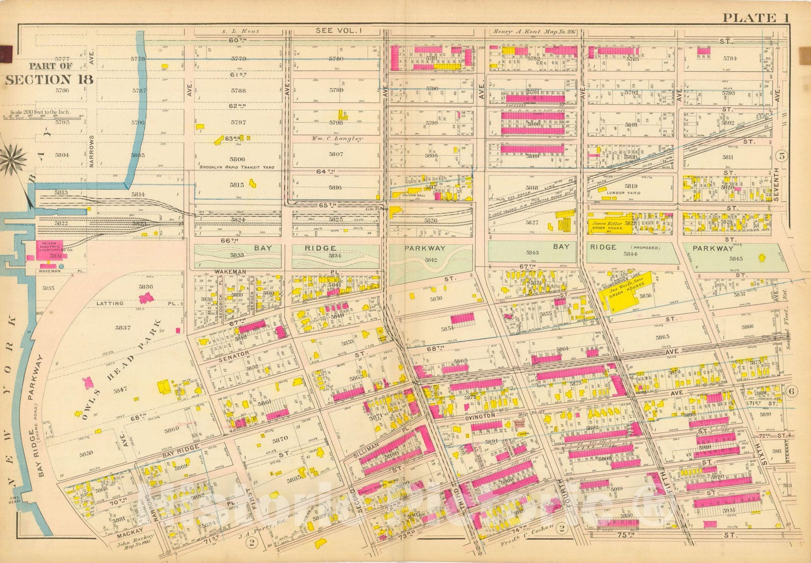 Historic Map : Vol. 2, Brooklyn 1907 Plate 001 , Atlas Borough of Brooklyn , Vintage Wall Art