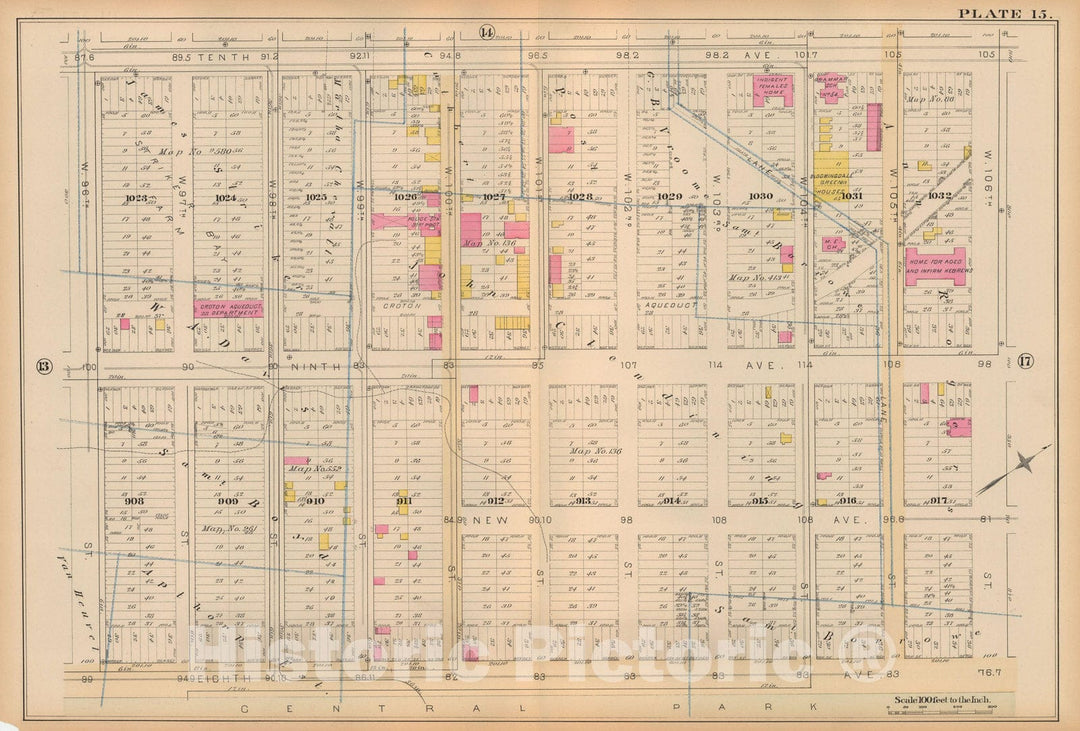 Historic Map : Atlas City of New York, Vol 2 ... 12th Ward, 2nd Ed., Manhattan 1884 Plate 015 , Vintage Wall Art