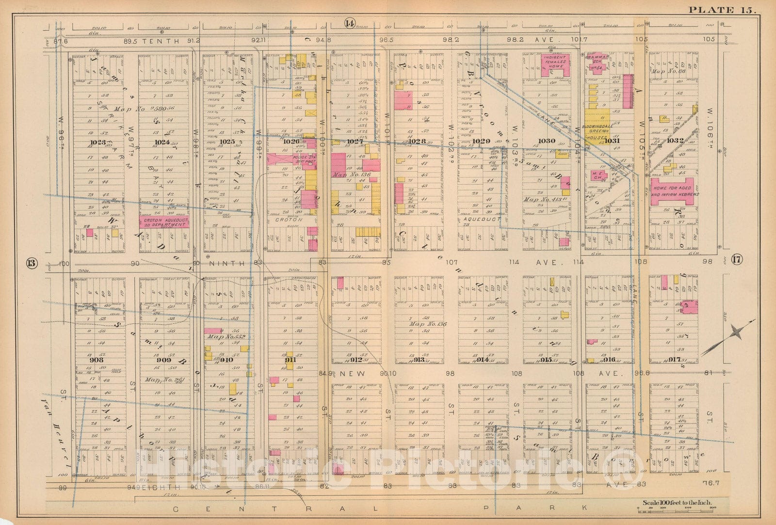 Historic Map : Atlas City of New York, Vol 2 ... 12th Ward, 2nd Ed., Manhattan 1884 Plate 015 , Vintage Wall Art