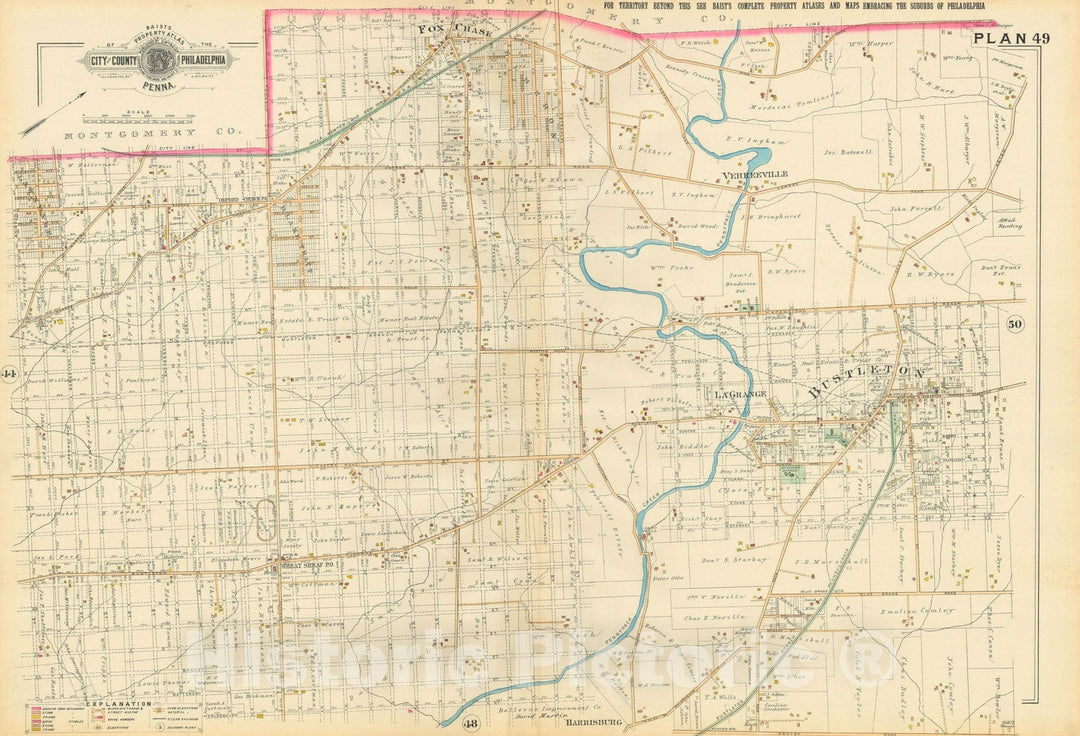 Historic Map : Baist's Property Atlas of Philadelphia, Philadelphia 1895 Plate 049 , Vintage Wall Art