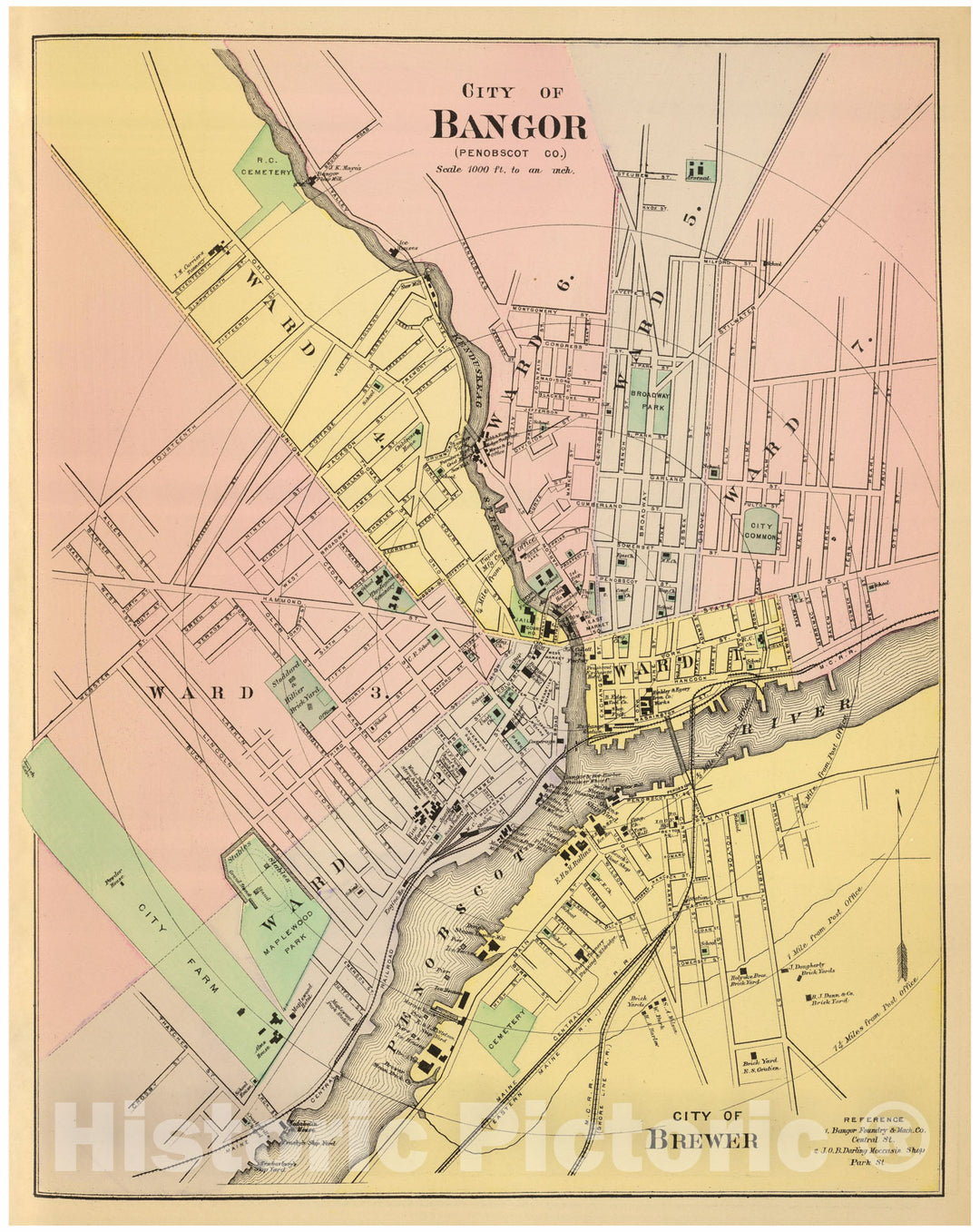 Historic Map : Atlas State of Maine, Bangor 1894-95 , Vintage Wall Art