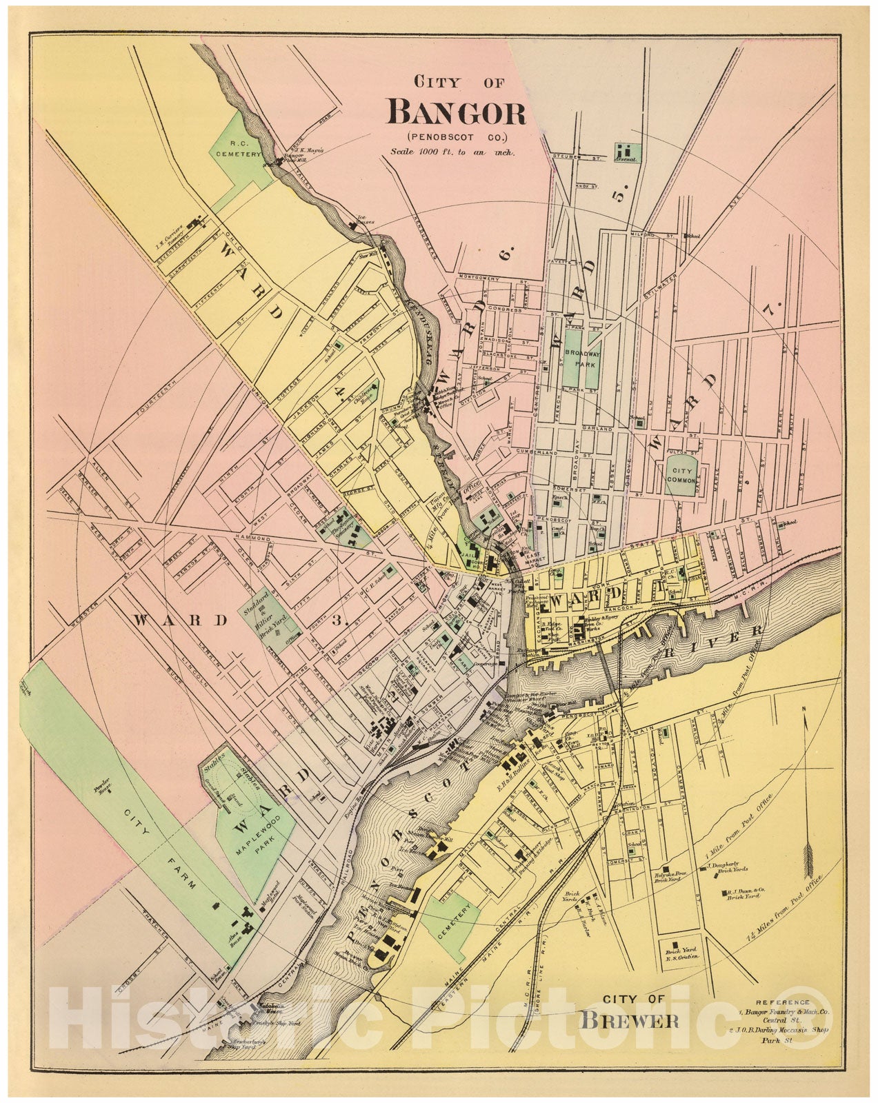 Historic Map : Atlas State of Maine, Bangor 1894-95 , Vintage Wall Art