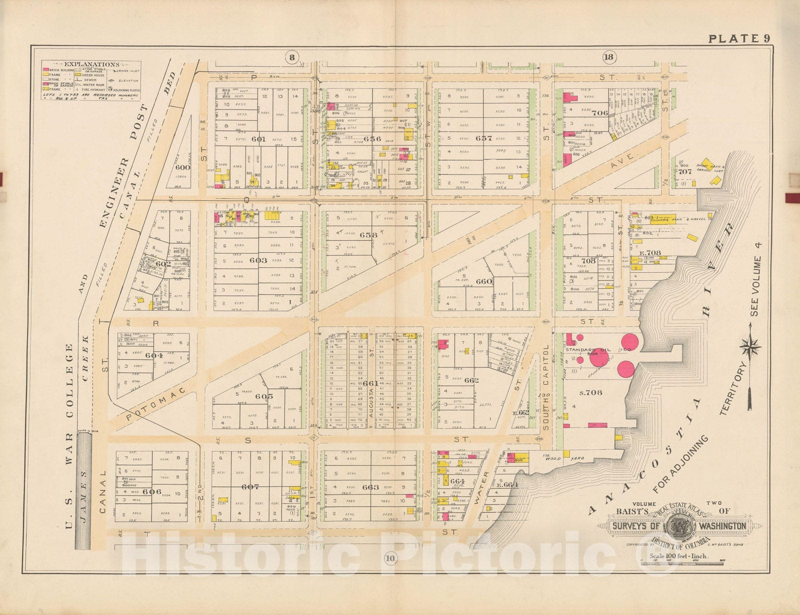 Historic Map : Atlas of Washington D.C. Volume 2 (NE, SE, SW), Washington 1928 Plate 009 , Vintage Wall Art