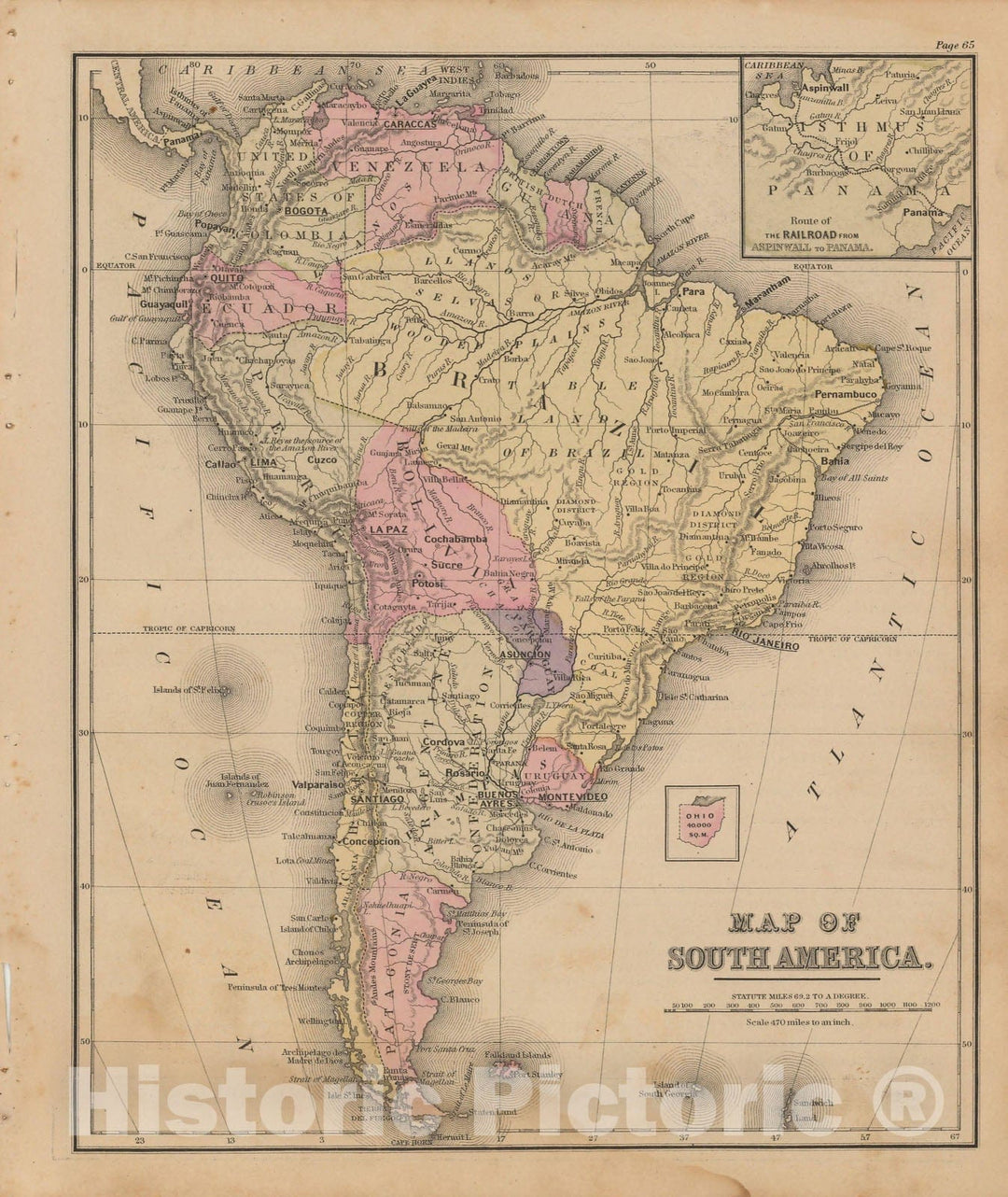 Historic Map : Warren's Common-School Geography, South America 1879 , Vintage Wall Art