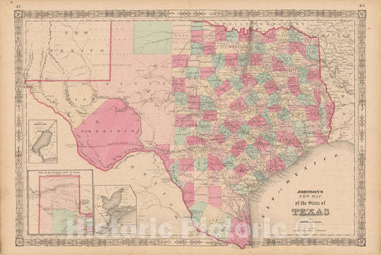 Historic Map : Texas 1865 , Johnson's Family Atlas , Vintage Wall Art