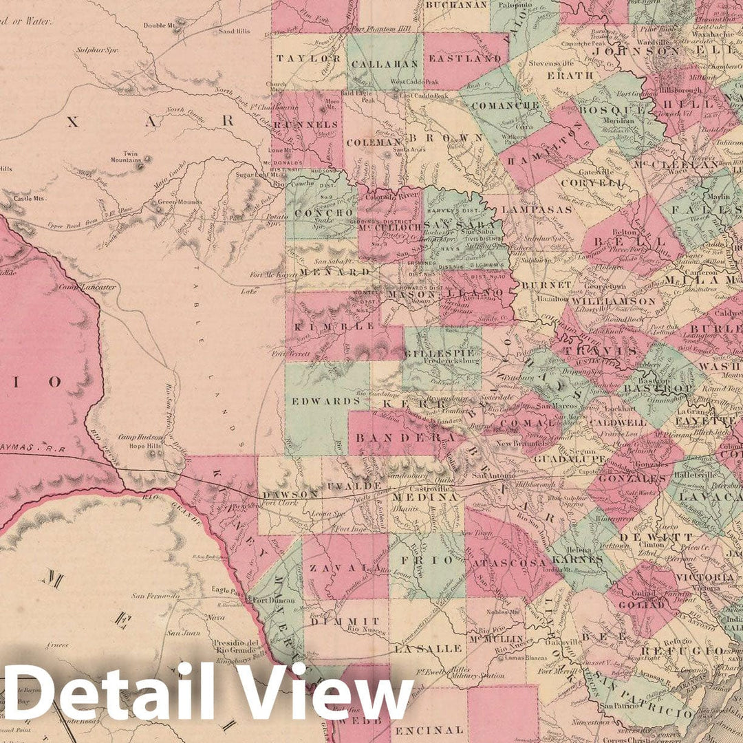 Historic Map : Texas 1865 , Johnson's Family Atlas , Vintage Wall Art