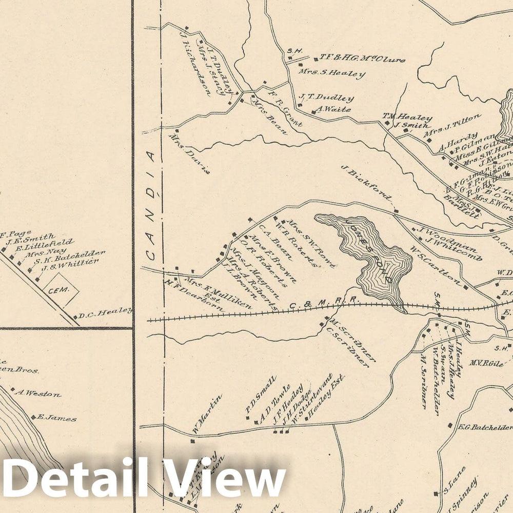 Historic Map : Auburn & Raymond 1892 , Town and City Atlas State of New Hampshire , Vintage Wall Art