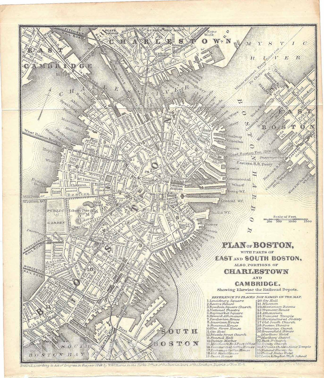 Historic Map : Railroad Maps of the United States, Boston 1848 , Vintage Wall Art