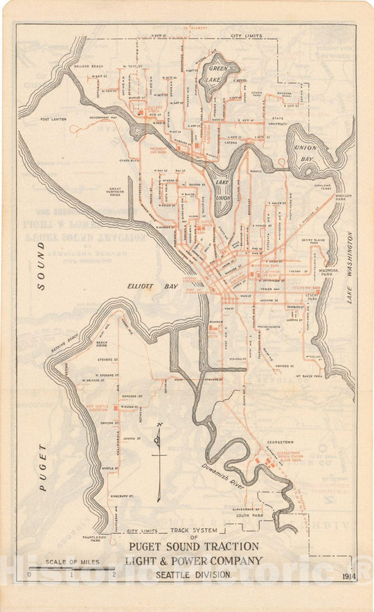 Historic Map : Puget Sound TLP, Seattle 1914 , North American Electric Power and Traction Companies , Vintage Wall Art