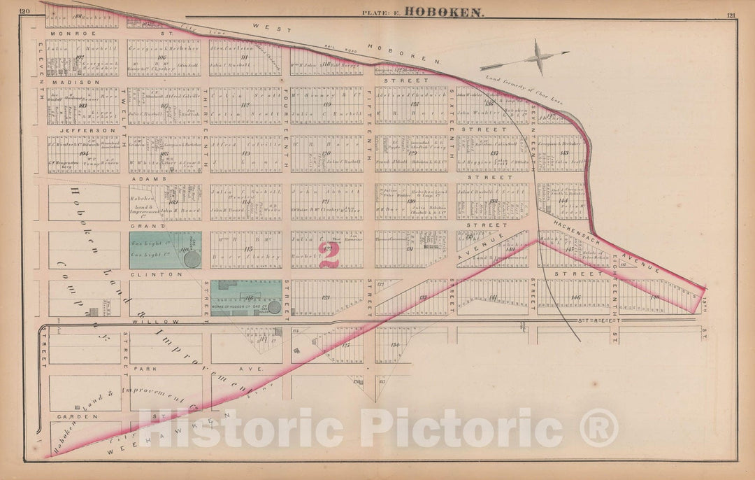 Historic Map : Combined Atlas State of New Jersey & The County of Hudson, Hoboken 1873 Plate E , Vintage Wall Art