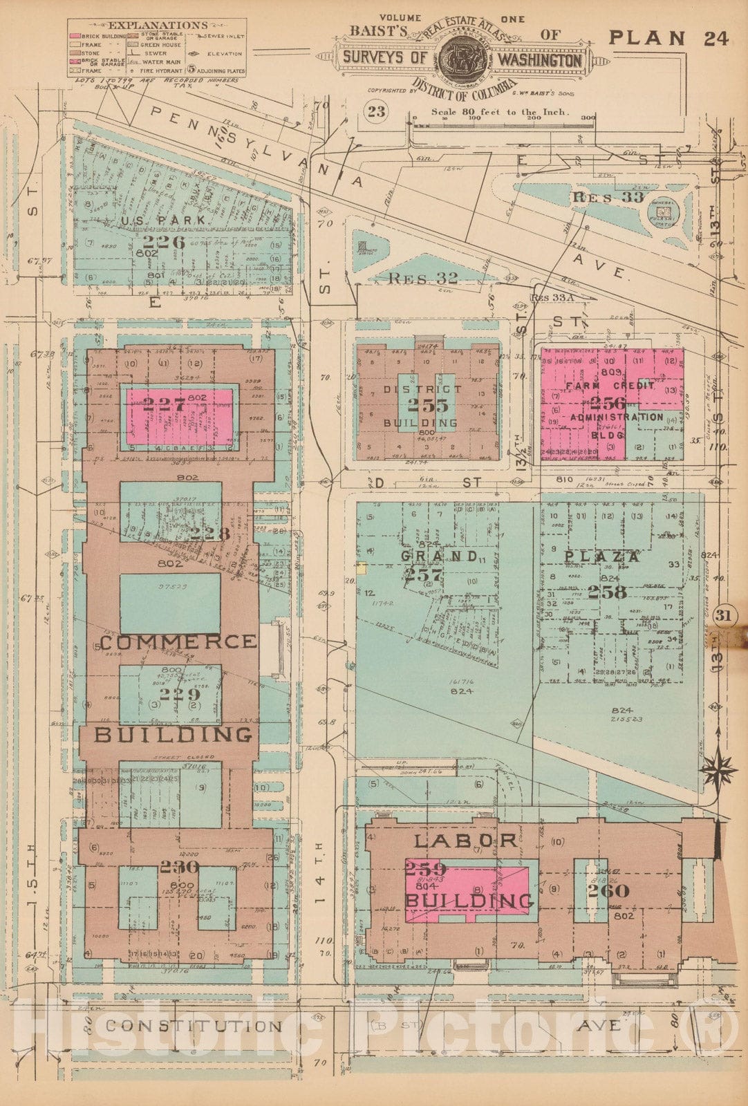 Historic Map : Atlas of Washington D.C. Volume 1 (Inner NW), Washington 1939 Plate 024 , Vintage Wall Art