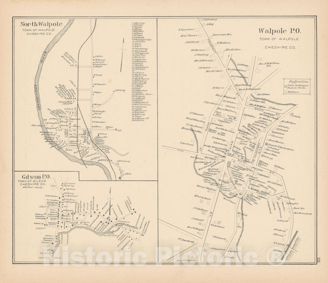 Historic Map : Gilsum & Walpole 1892 , Town and City Atlas State of New Hampshire , Vintage Wall Art