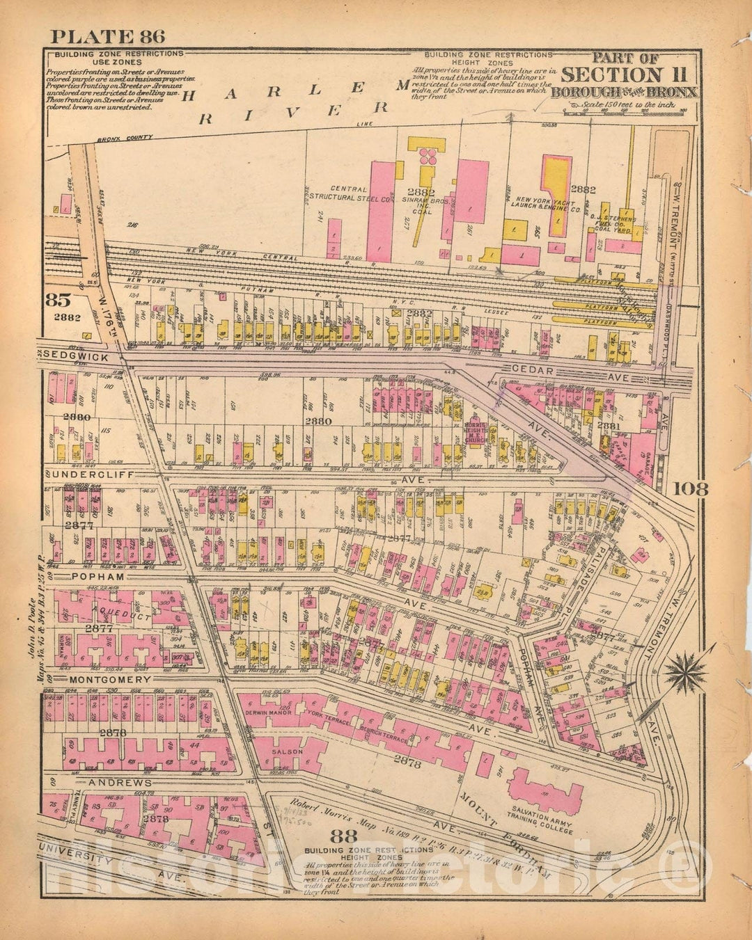 Historic Map : Borough of The Bronx, Sections 9-13, The Bronx 1928 Plate 086 , Vintage Wall Art