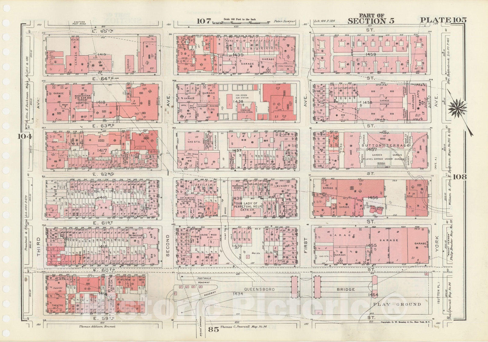 Historic Map : Manhattan Land Book 1955 - Updated Through Nov 7th, New York City 1975 Plate 105 , Vintage Wall Art