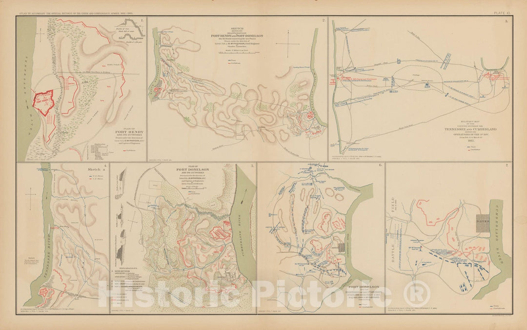 Historic Map : Civil War Atlas of the Union and Confederate Armies, Battles in Tennessee 1895 , Vintage Wall Art